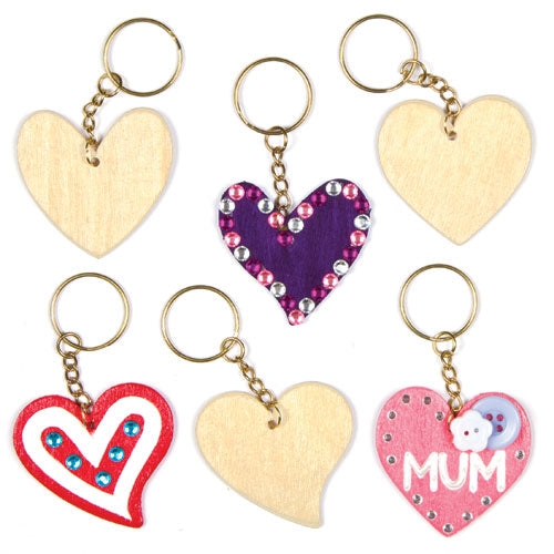 Baker Ross Wooden Heart Keyrings (Pack of 8)