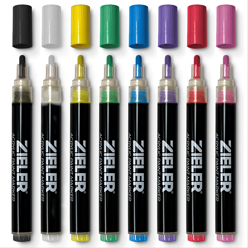 Zieler Acrylic Colour Paint Markers Medium Tip - Brights (8 Pack)