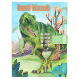 Calendar cover with a dinosaur illustration and 'Dino World' text
