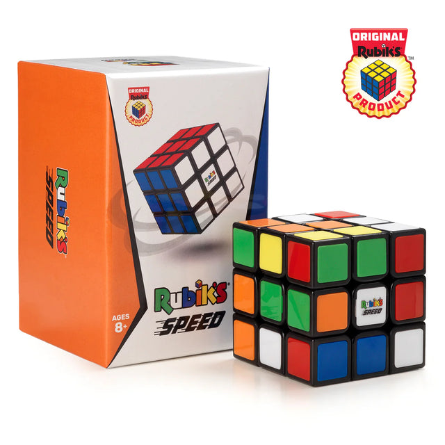 Rubik's Speed cube with packaging and Rubik's logo on a white background