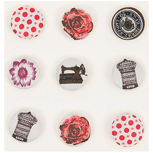 Paper Poetry vintage fabric buttons red 9 pieces