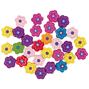 Wooden flowers multicolored 14mm 32 pieces