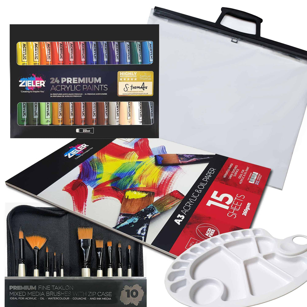 Zieler Acrylic Art Set in an A3 Clear Bag (37 Pieces)