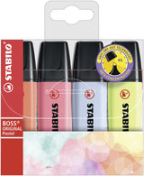 Highlighter - STABILO BOSS ORIGINAL Pastel - Wallet of 4 - Assorted Colours 