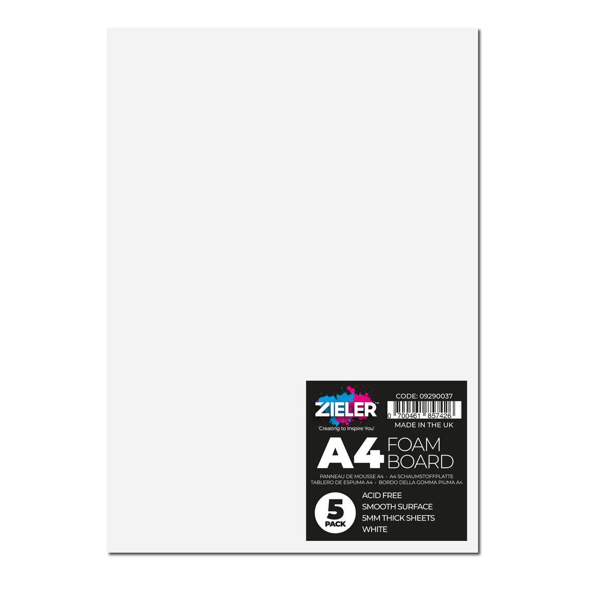 Zieler A4 White Foam Board 5mm (5 Pack)