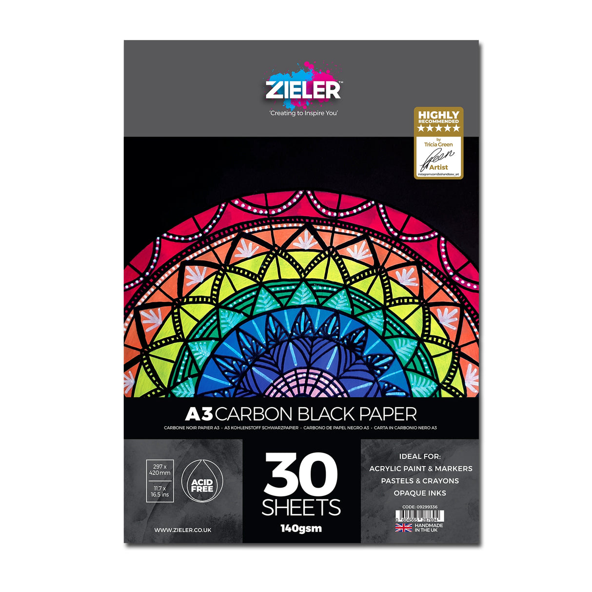 Zieler A3 Black Cartridge Paper Pad 140gsm (30 Sheets)