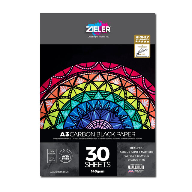Zieler A3 Black Cartridge Paper Pad 140gsm (30 Sheets)