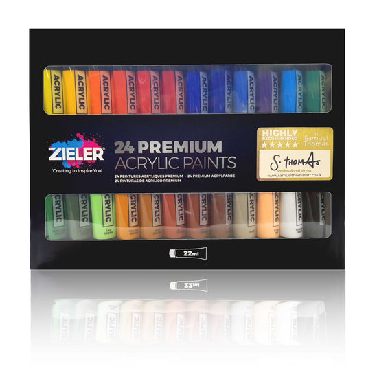 Zieler Premium Acrylic Paint Selection Set (24 x 22ml Tubes)