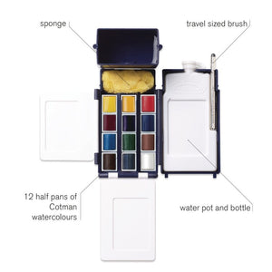 Cotman Watercolours Field Box - 12 Half Pans. Product code: 0390639 Barcode: 5012572005845