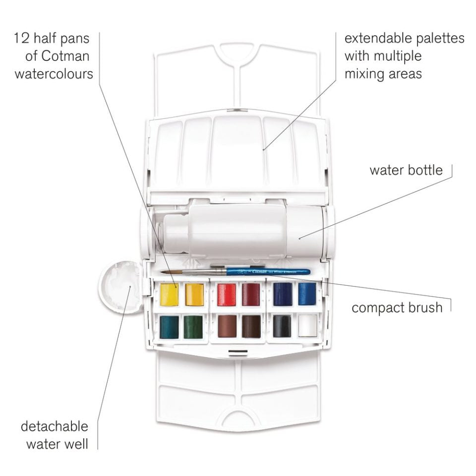 Cotman Watercolours Field Plus - 12 Half Pans. Product code: 0390374 Barcode: 094376954371