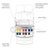 Cotman Watercolours Field Plus - 12 Half Pans. Product code: 0390374 Barcode: 094376954371