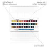Cotman Watercolours Half Pan Studio Set - 45 Half Pans. Product code: 0390471 Barcode: 094376919844
