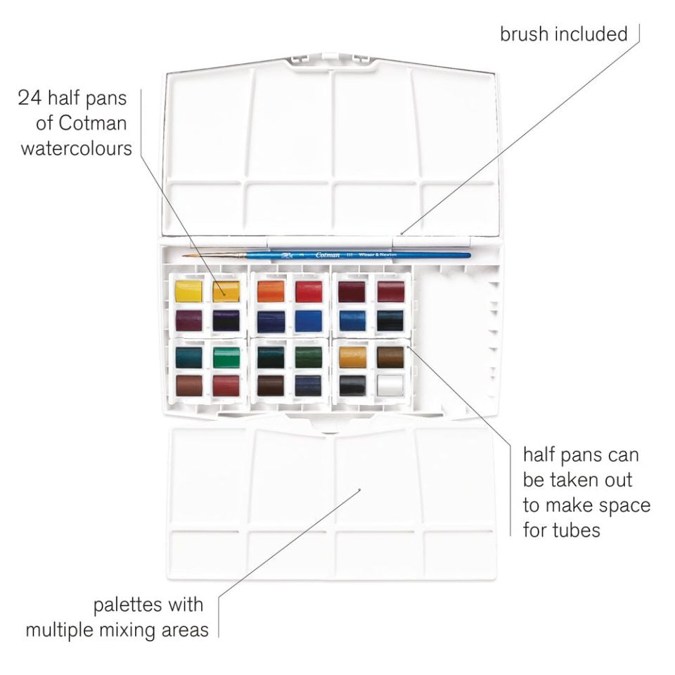 Cotman Watercolours Painting Plus 24 Half Pan Set. Product code: 0390376 Barcode: 094376954395