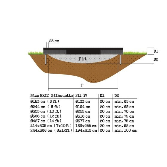 EXIT Silhouette ground trampoline 214x305cm with safety net - black