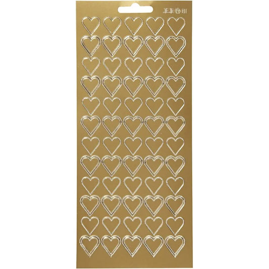 Stickers, gold, hearts, 10x23 cm, 1 sheet