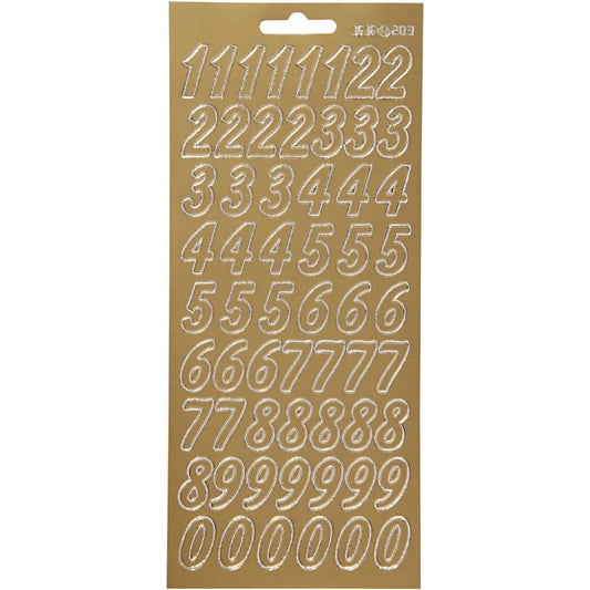 Stickers, gold, numbers, 10x23 cm, 1 sheet