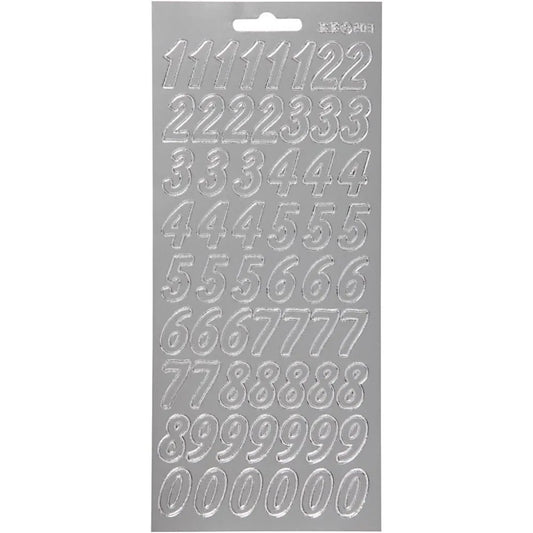 Stickers, silver, numbers, 10x23 cm, 1 sheet