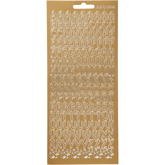 Stickers, gold, alphabet, 10x23 cm, 1 sheet