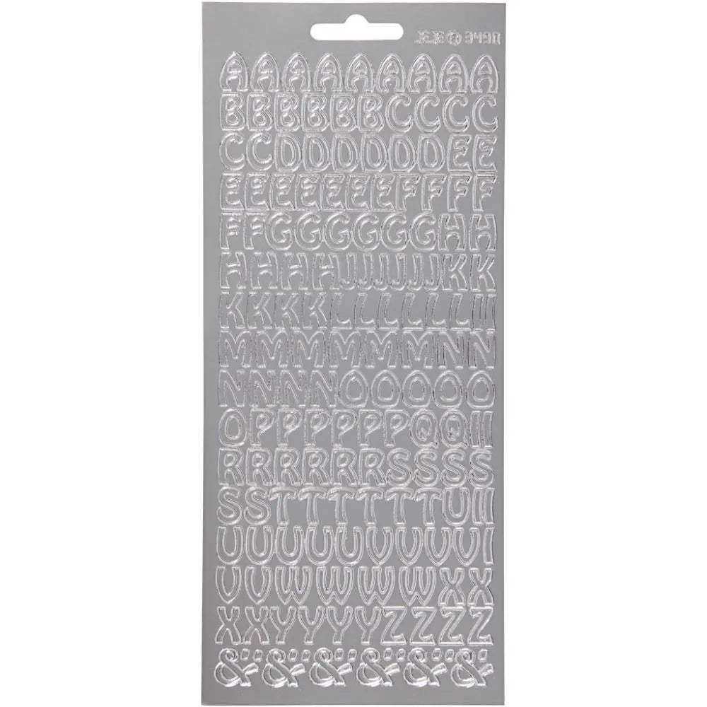 Stickers, silver, alphabet, 10x23 cm, 1 sheet
