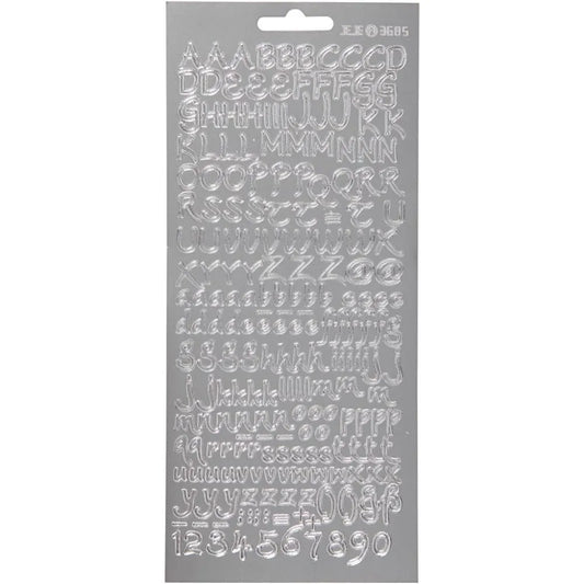 Stickers, silver, alphabet, 10x23 cm, 1 sheet