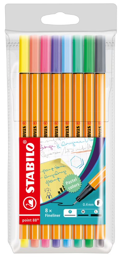 Fineliner - STABILO point 88 - Wallet of 8 - Assorted Pastel Shades