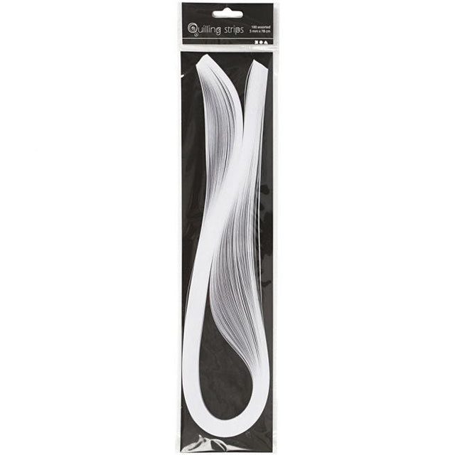 Quilling Paper Strips, black, grey, white, L: 78 cm, W: 5 mm, 120 g, 100 pc/ 1 pack
