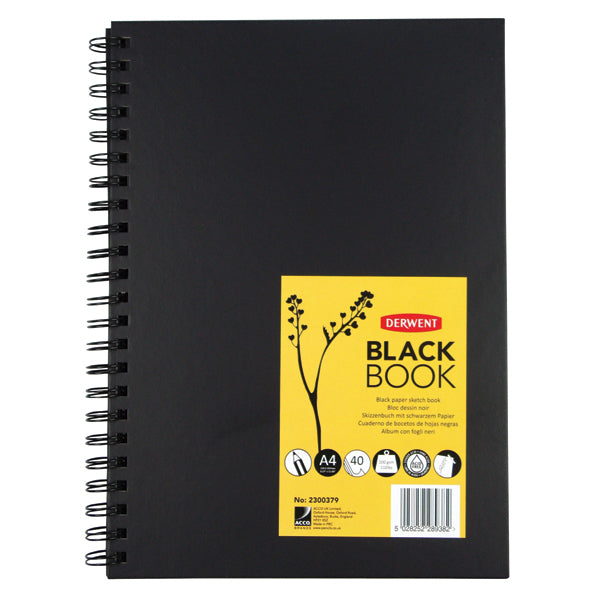 Derwent - Black Paper HB Sketch Book - 200gsm Portrait A4