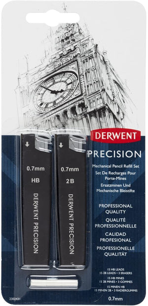 Derwent Precision Mechanical Pencil 0.7mm HB & 2B Refill Set