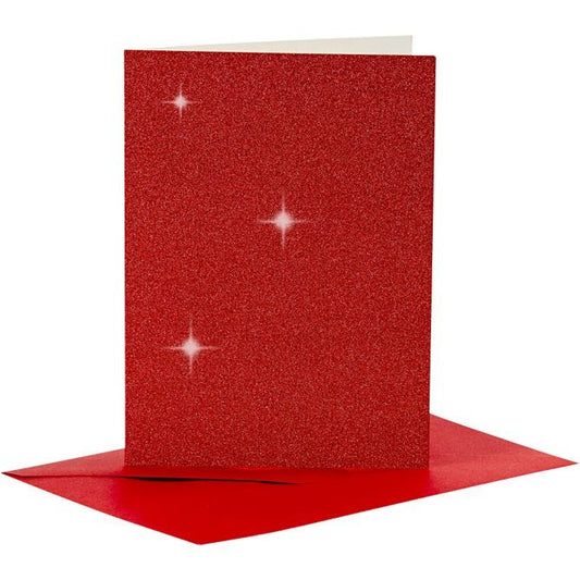 Cards/Env 6pk Red Glitter