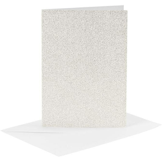 Cards/Env 6pk White Glitter