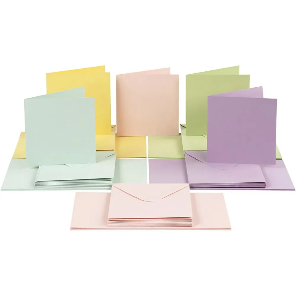 Cards & Envelopes 15x15cm - Pastel Colours (50 Pack)