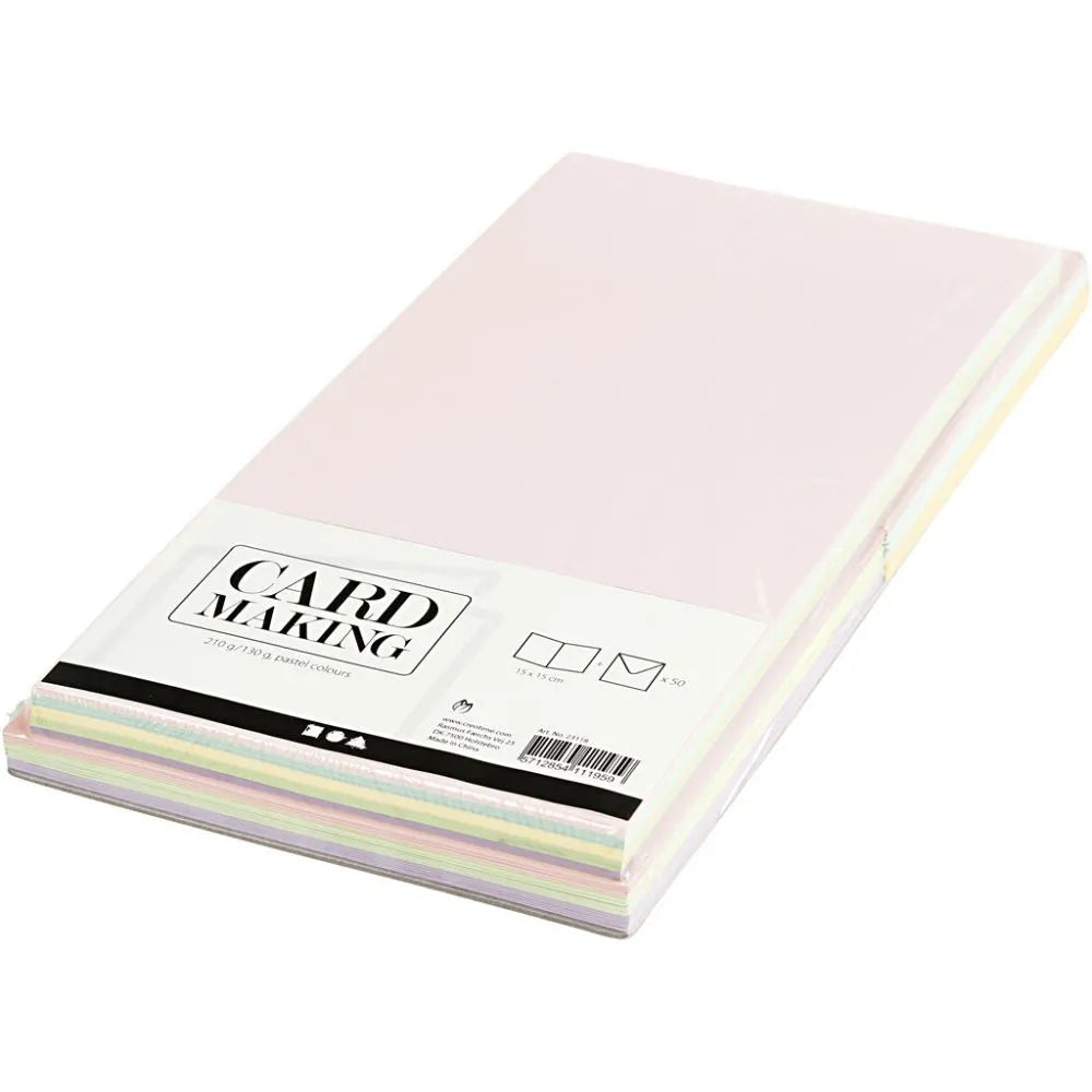 Cards & Envelopes 15x15cm - Pastel Colours (50 Pack)