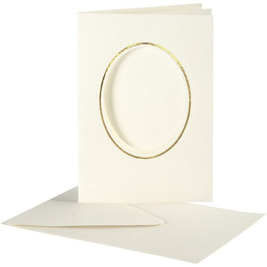 Passepartout Card &#38;amp; Env off-white Gold Oval