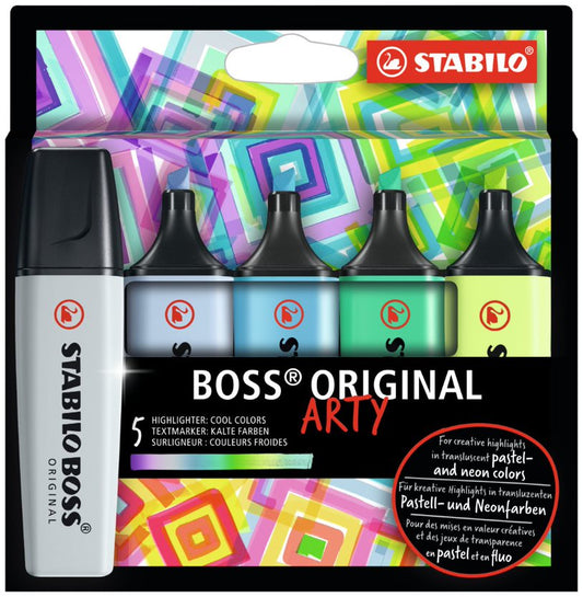 Highlighter - STABILO BOSS ORIGINAL ARTY - Wallet of 5 - Cool Colours
