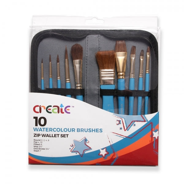 Create Watercolour Brush Set with Wallet (10 Pack)