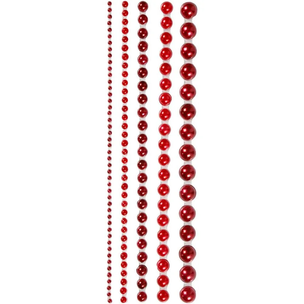 Half Pearls - Assorted Sized Pearls in Red (140 Pieces)