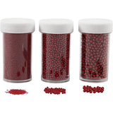 Mini Glass beads, red, size 0,6-0,8+1,5-2+3 mm, 3x