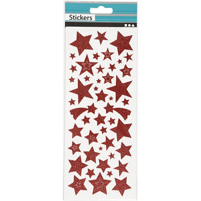 Glitter Stickers Sheets 10x24 cm - Red Stars (2 Sheets)