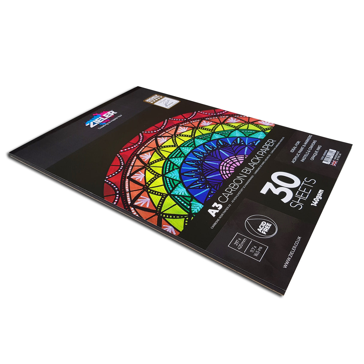 Zieler A3 Black Cartridge Paper Pad 140gsm (30 Sheets)