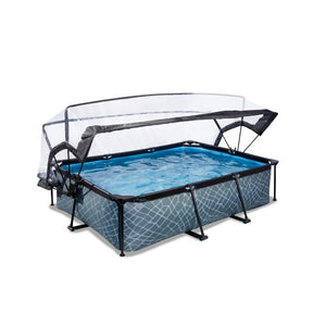 EXIT Stone pool 220x150x65cm with filter pump and dome - grey