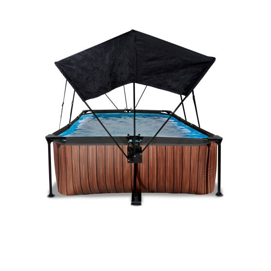 EXIT Wood pool 300x200x65cm with filter pump and canopy - brown