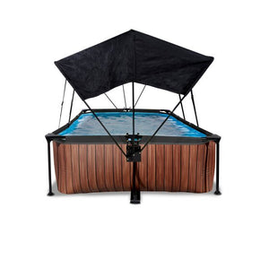 EXIT Wood pool 300x200x65cm with filter pump and canopy - brown