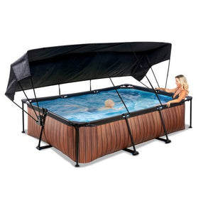 EXIT Wood pool 300x200x65cm with filter pump and canopy - brown