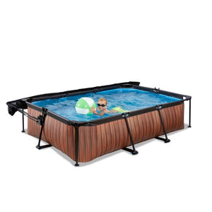 EXIT Wood pool 300x200x65cm with filter pump and canopy - brown