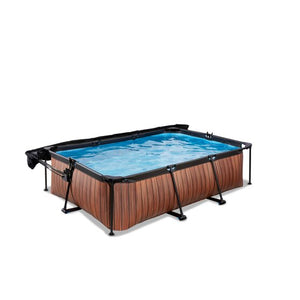 EXIT Wood pool 220x150x65cm with filter pump and canopy - Brown