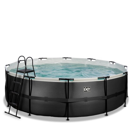 EXIT Black Leather Round Pool - 15ft x 48in (12V Sand Filter)