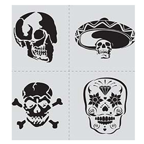 FOLKART STENCIL 12X12IN SKULL SET