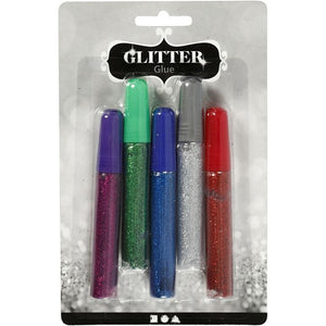 Glitter Glue, 5x10 ml, asstd. colours