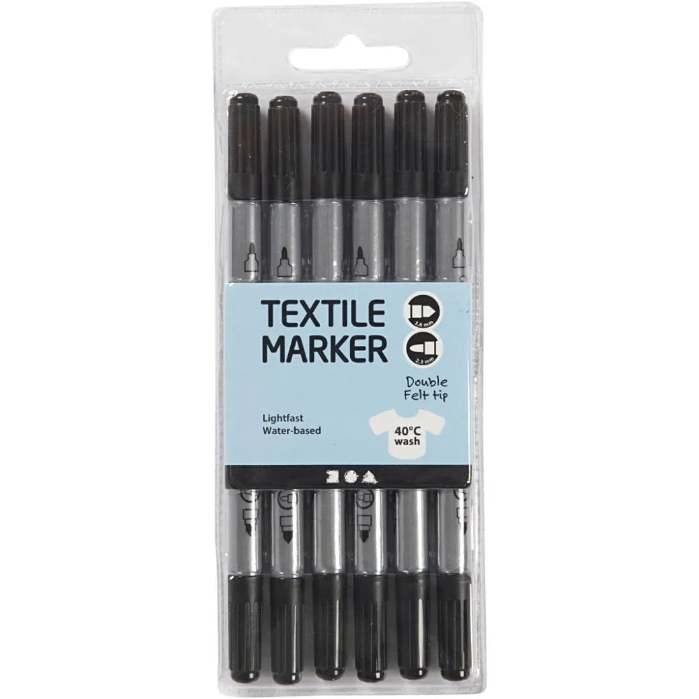 Textile Markers Black - 6 Pack