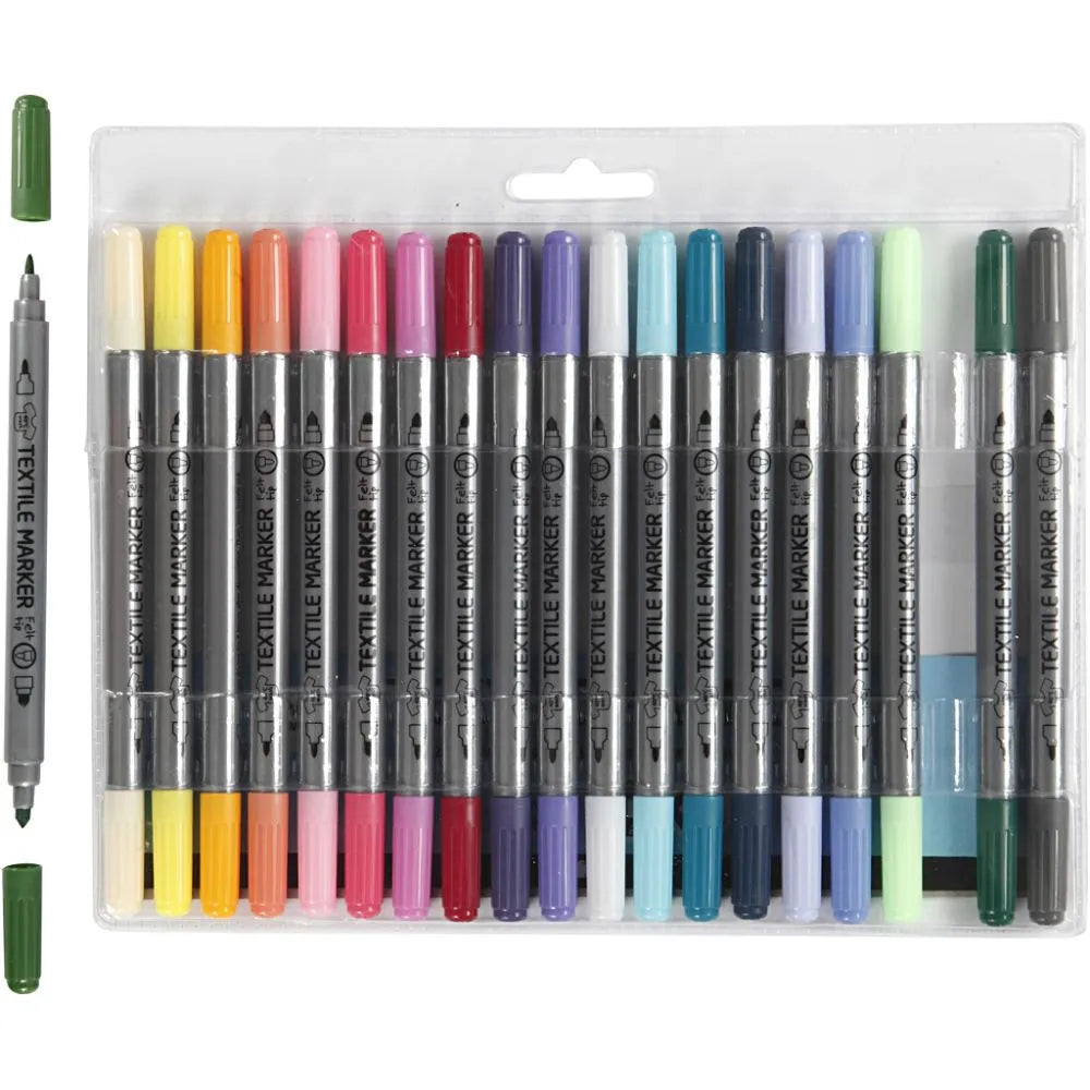 Textile Markers Line width: 2.3+3.6 mm - Assorted Colours (20 Pack)